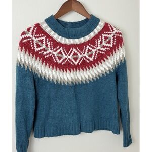 American Eagle Sweater Women Small Fair Isle Belly TSITP Knit Crop Winter Nordic
